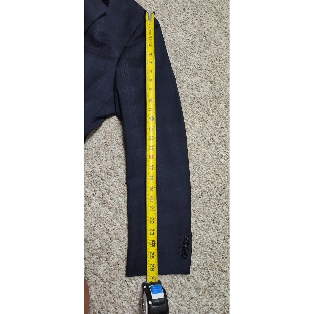 Banana Republic Slim Fit Navy Glen Plaid Marzotto Super 100s Wool Blazer 46 Long